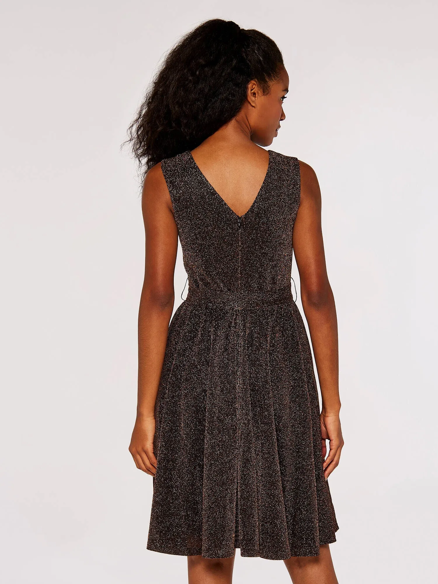 Apricot Metallic Pleat Skater Mini Dress