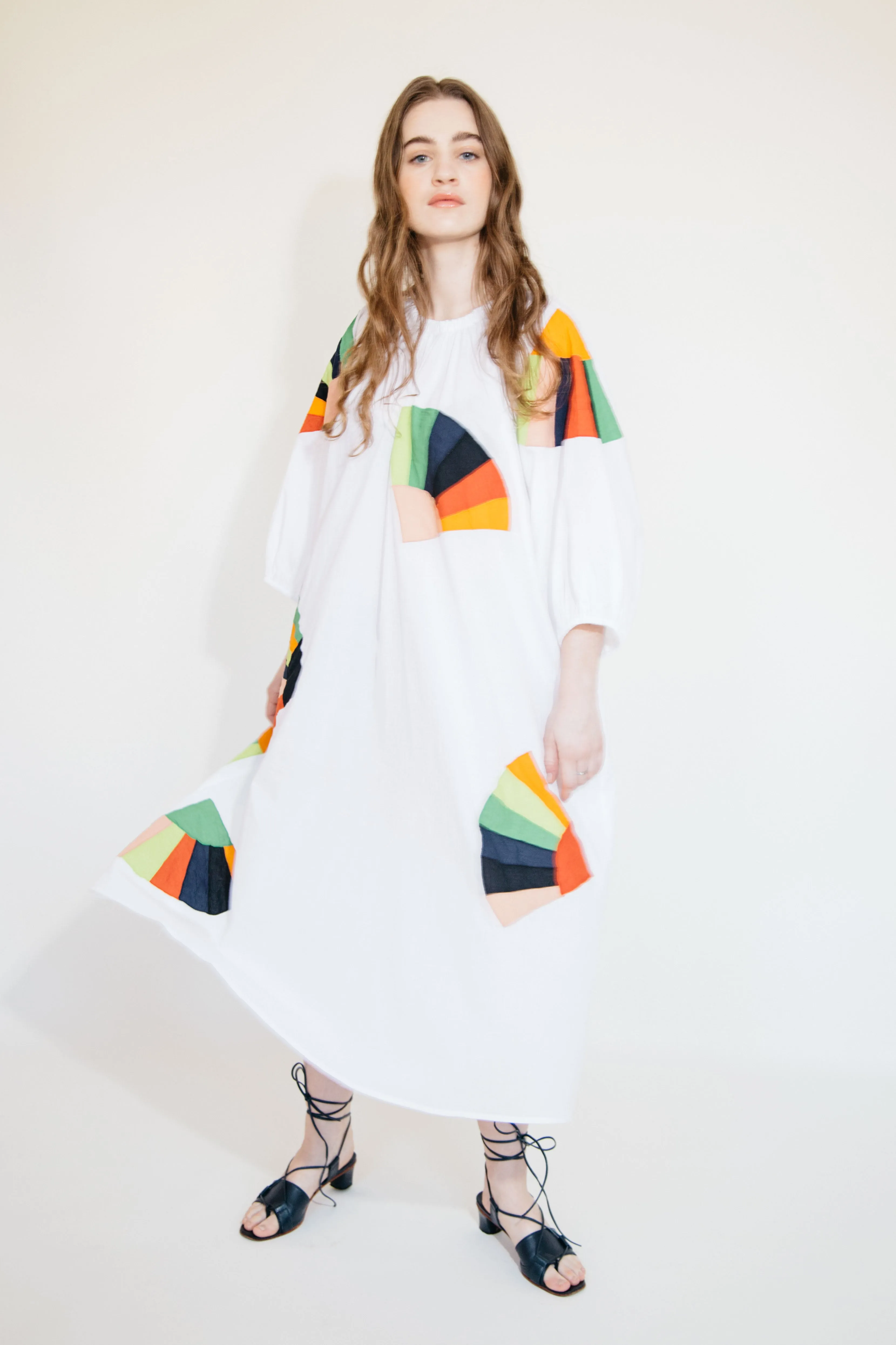 Ballad Dress - White Fan Patch Cotton
