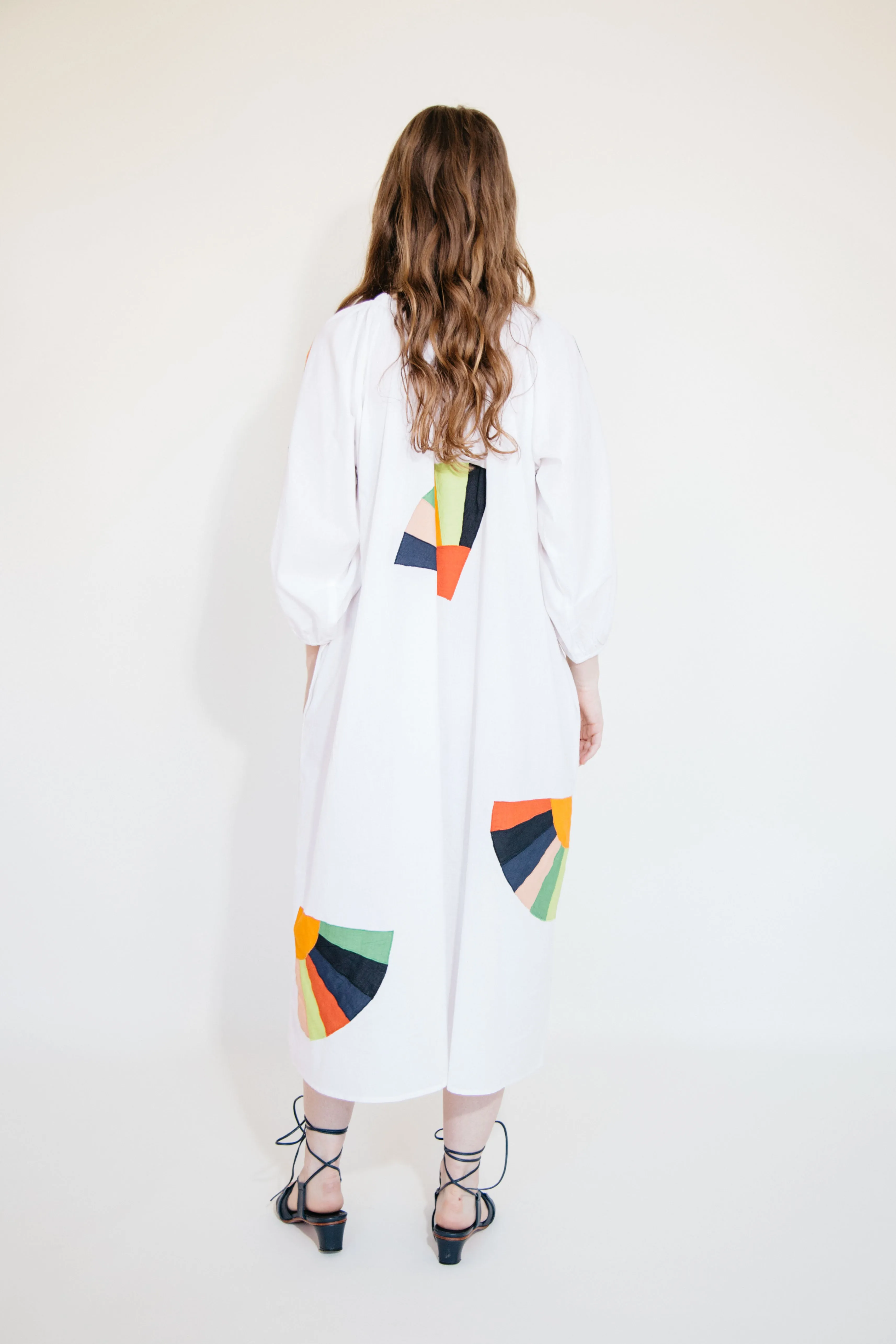 Ballad Dress - White Fan Patch Cotton