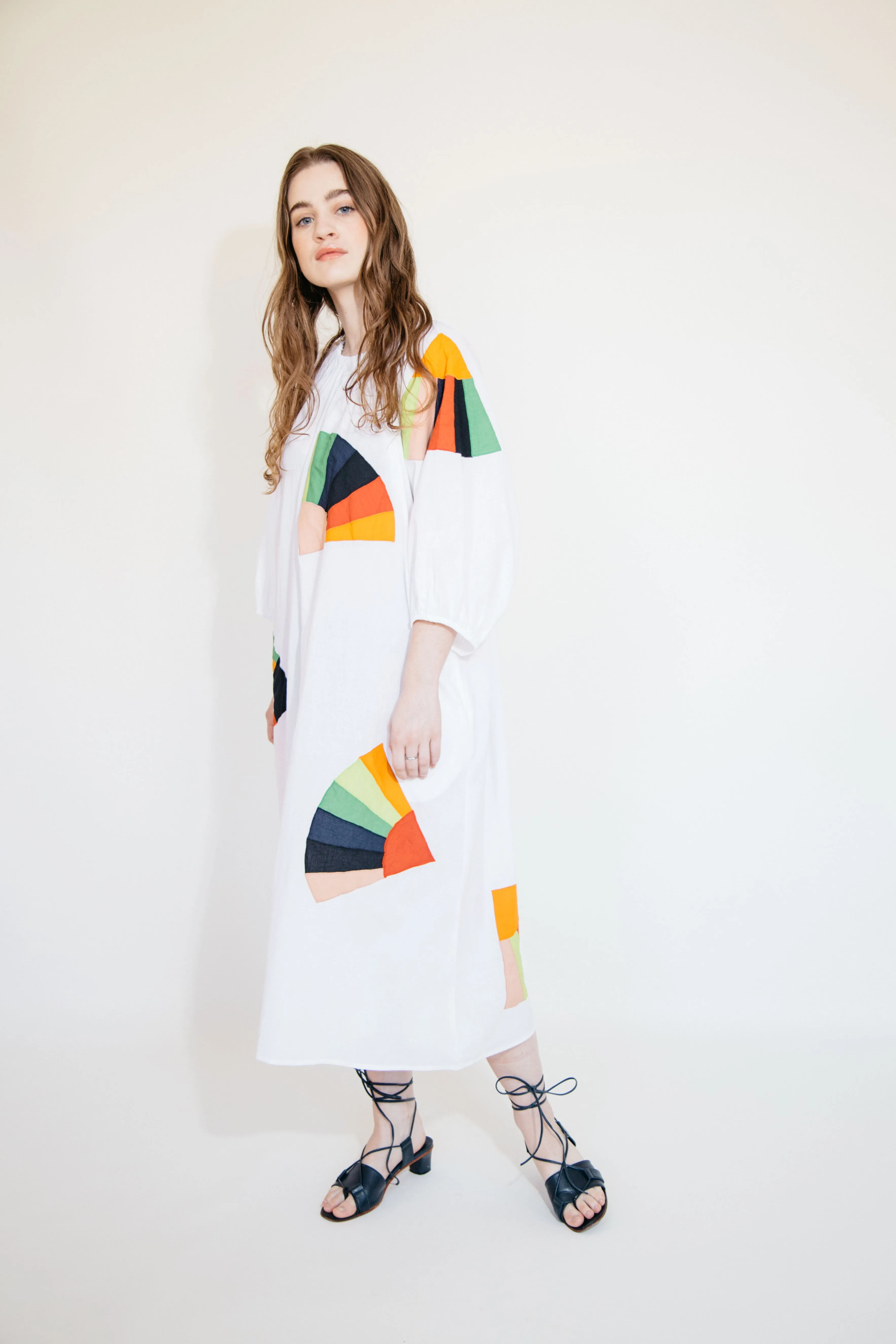 Ballad Dress - White Fan Patch Cotton