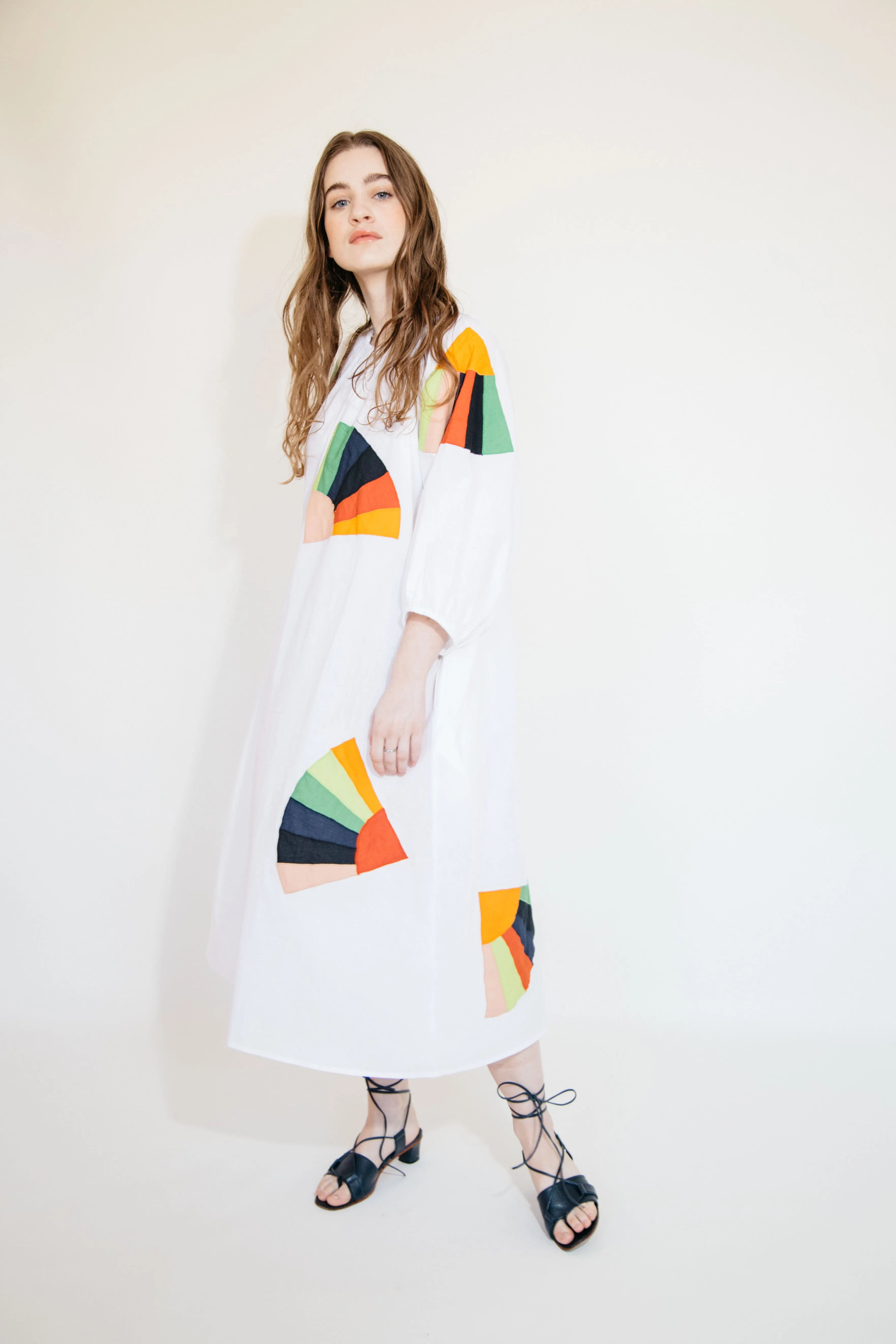 Ballad Dress - White Fan Patch Cotton