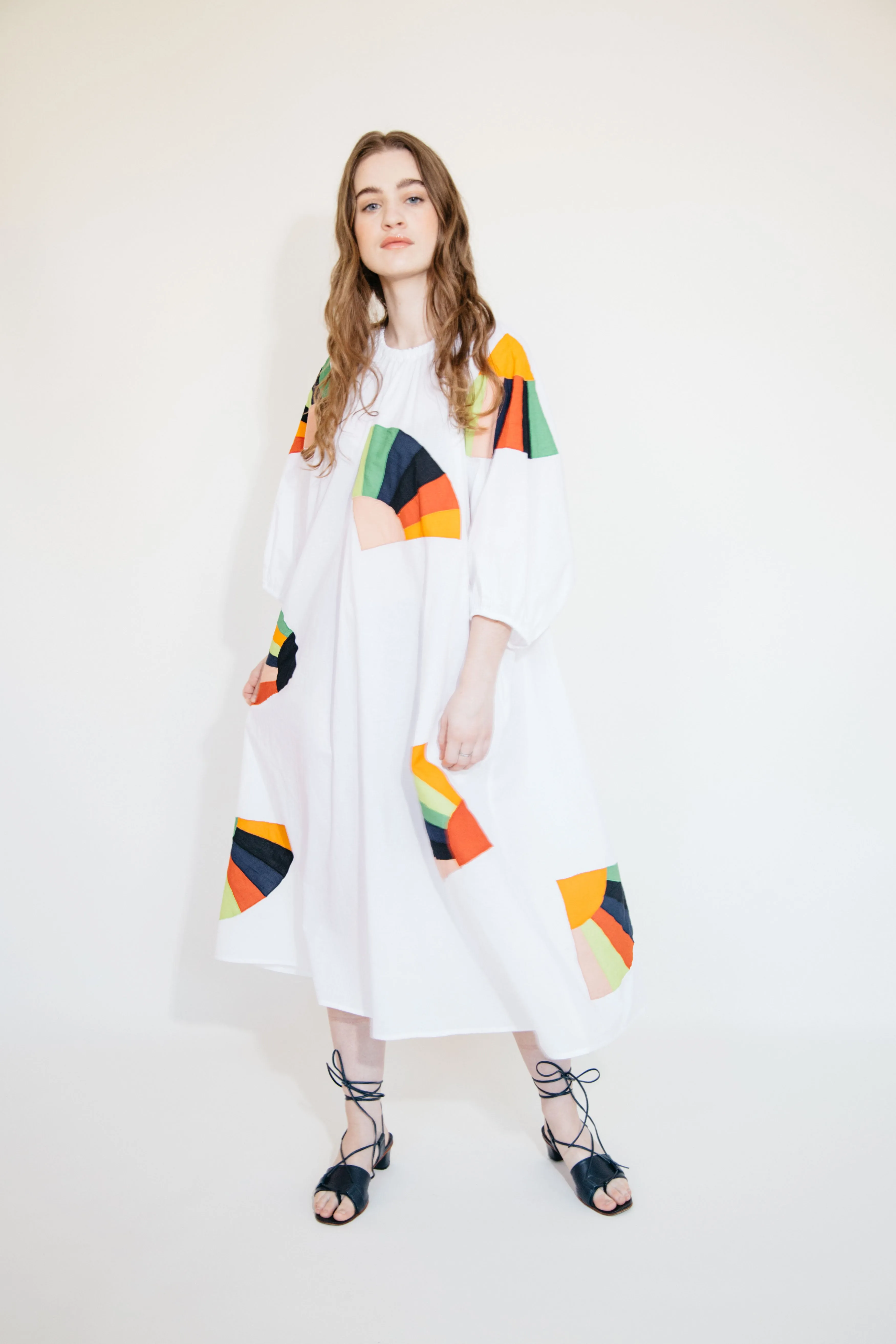 Ballad Dress - White Fan Patch Cotton