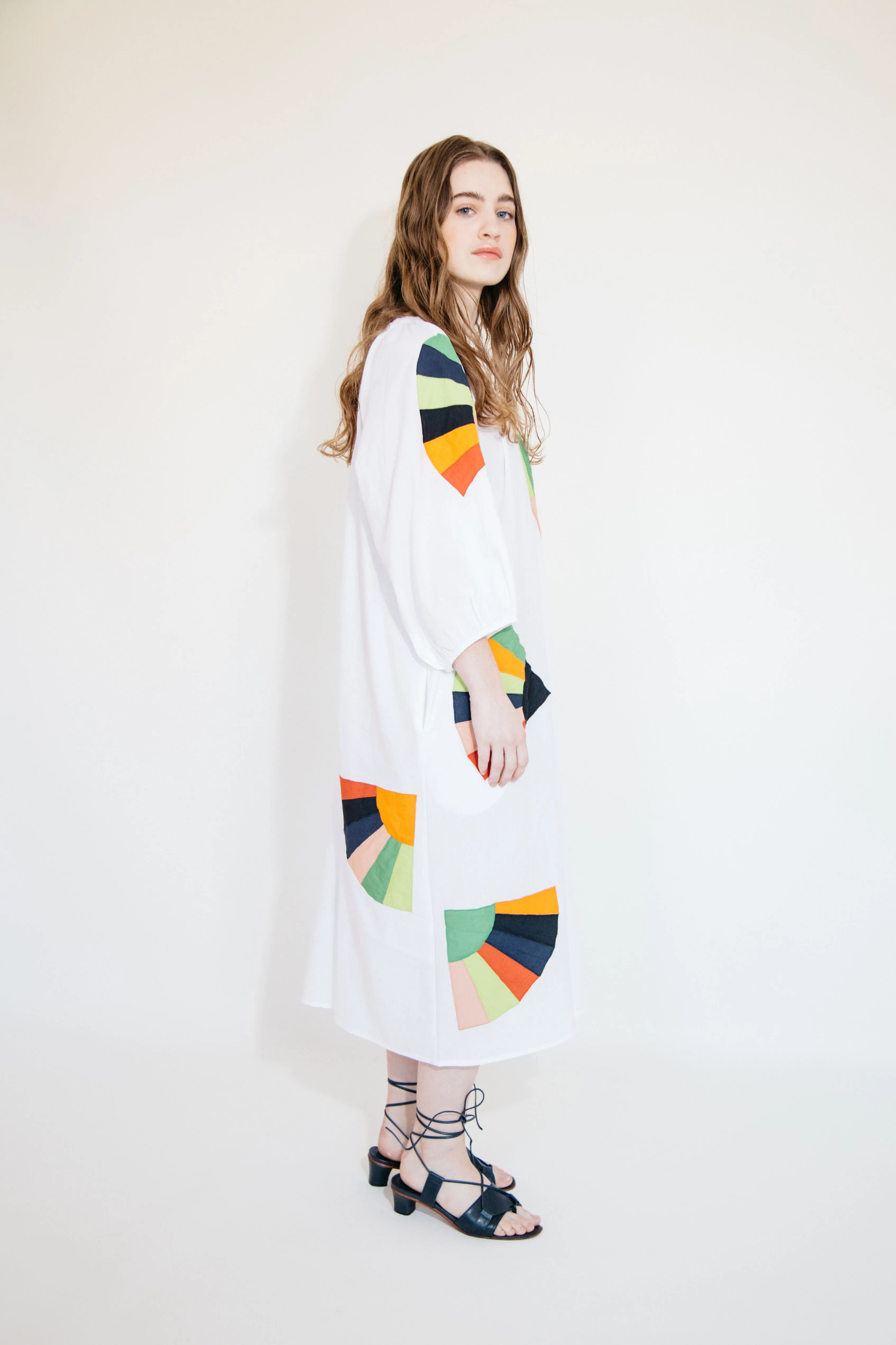 Ballad Dress - White Fan Patch Cotton