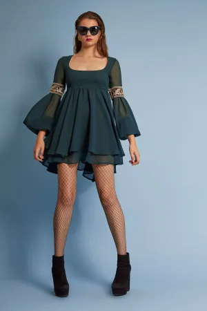 Belloago Women's Mina Square Neck Bishop Sleeve Dress, Green