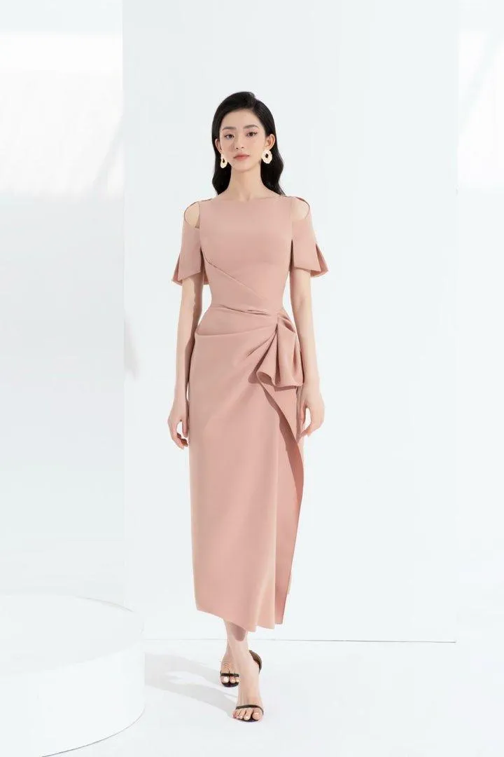 Black open shoulder midi dress-BLAIR