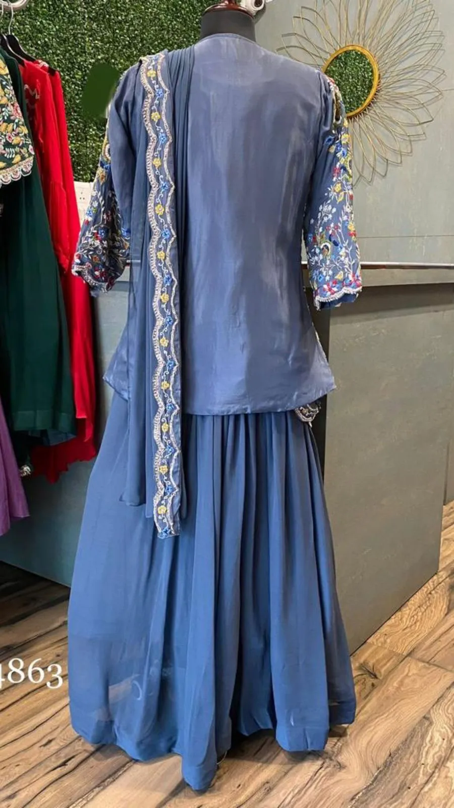 Blue Embroidered Dress Partywear dress