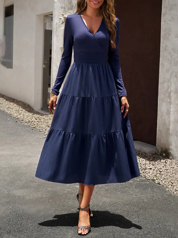 Bohemian Women's Autumn Long Sleeve V-Neck Empire Waist Dress