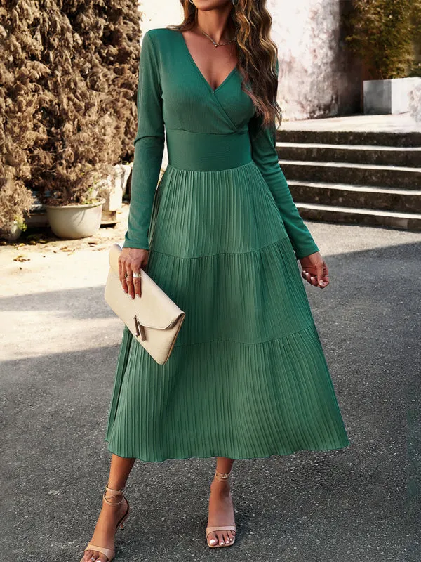 Bohemian Women's Autumn Long Sleeve V-Neck Empire Waist Dress