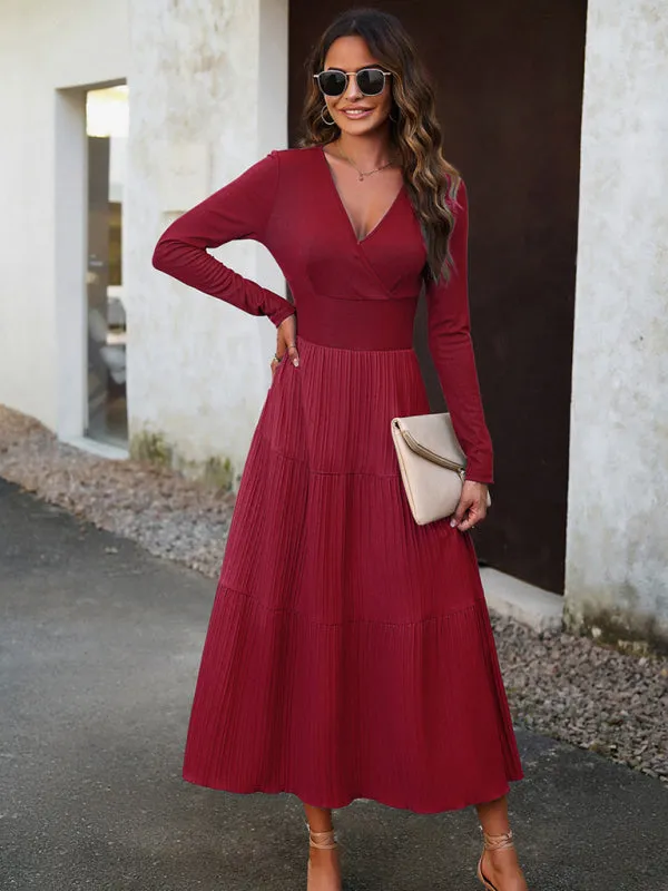Bohemian Women's Autumn Long Sleeve V-Neck Empire Waist Dress
