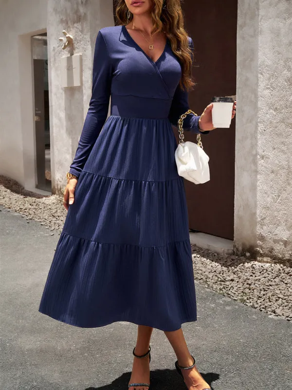 Bohemian Women's Autumn Long Sleeve V-Neck Empire Waist Dress