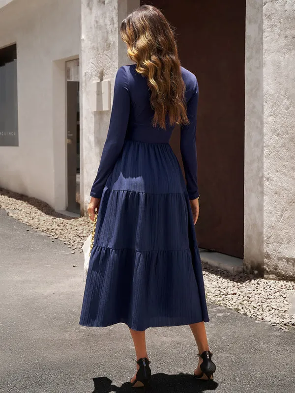 Bohemian Women's Autumn Long Sleeve V-Neck Empire Waist Dress