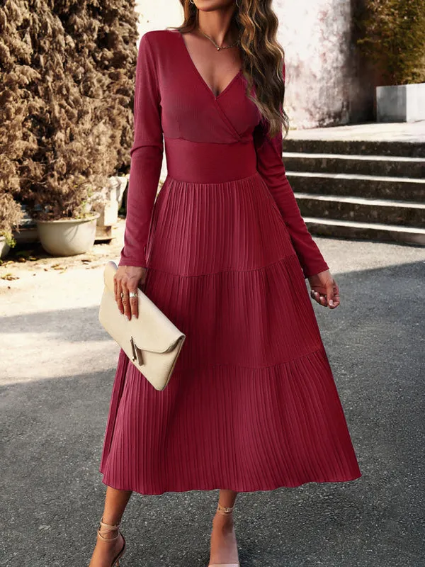 Bohemian Women's Autumn Long Sleeve V-Neck Empire Waist Dress