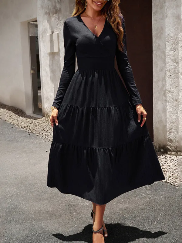 Bohemian Women's Autumn Long Sleeve V-Neck Empire Waist Dress