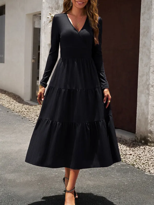 Bohemian Women's Autumn Long Sleeve V-Neck Empire Waist Dress
