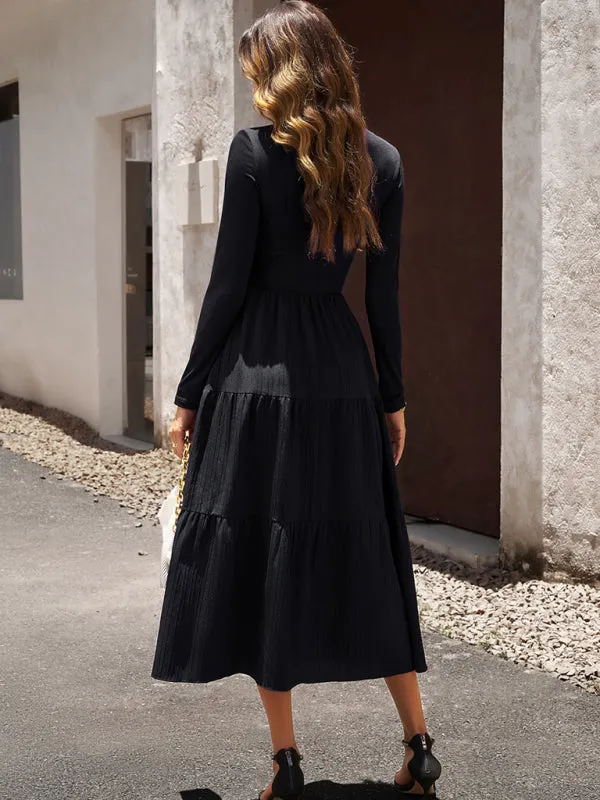 Bohemian Women's Autumn Long Sleeve V-Neck Empire Waist Dress