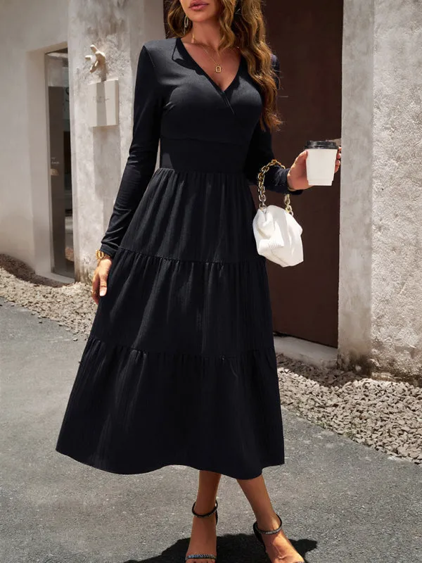 Bohemian Women's Autumn Long Sleeve V-Neck Empire Waist Dress