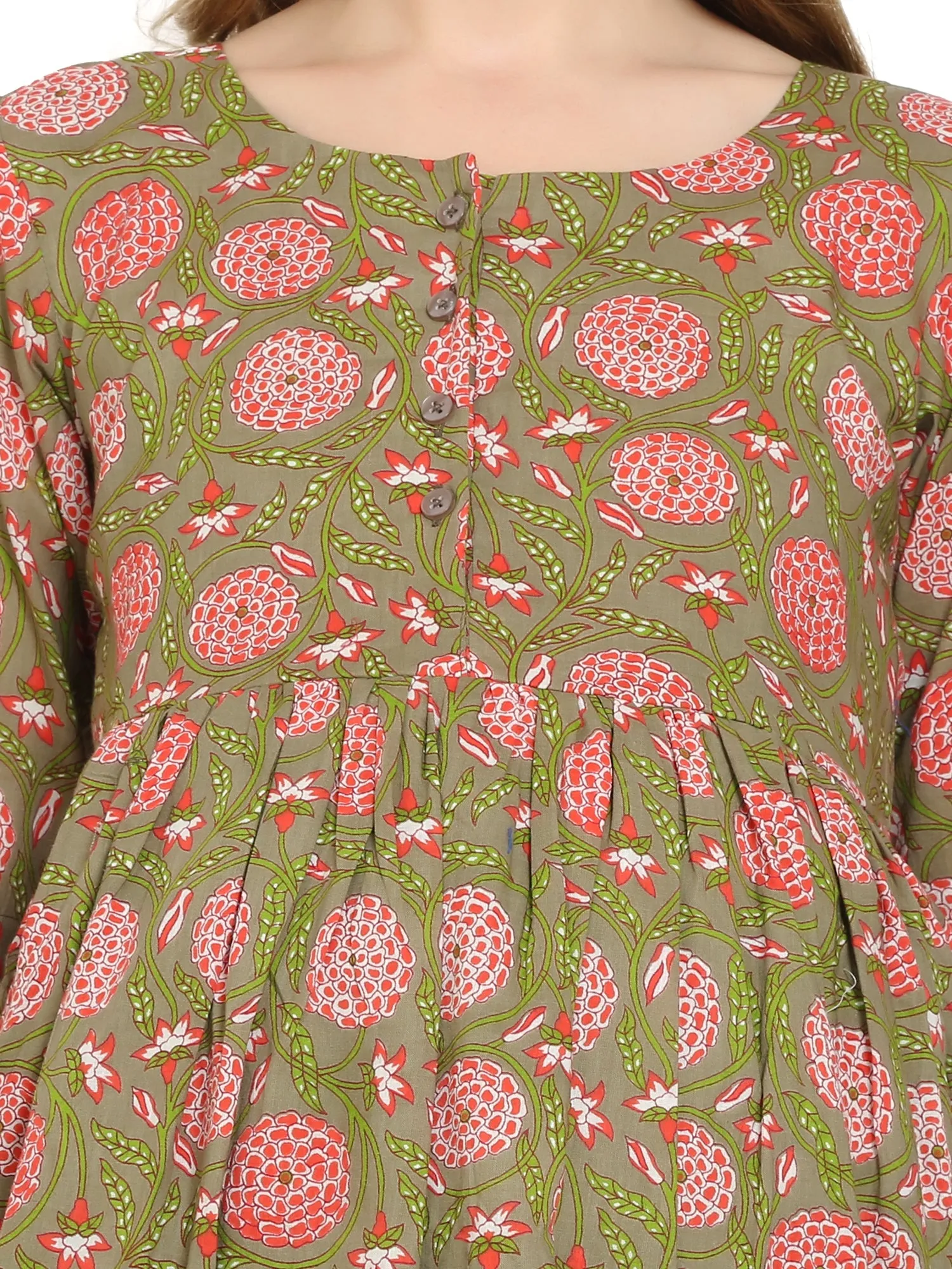 Brown Fit and Flare Cotton Maternity and Feeding Dress