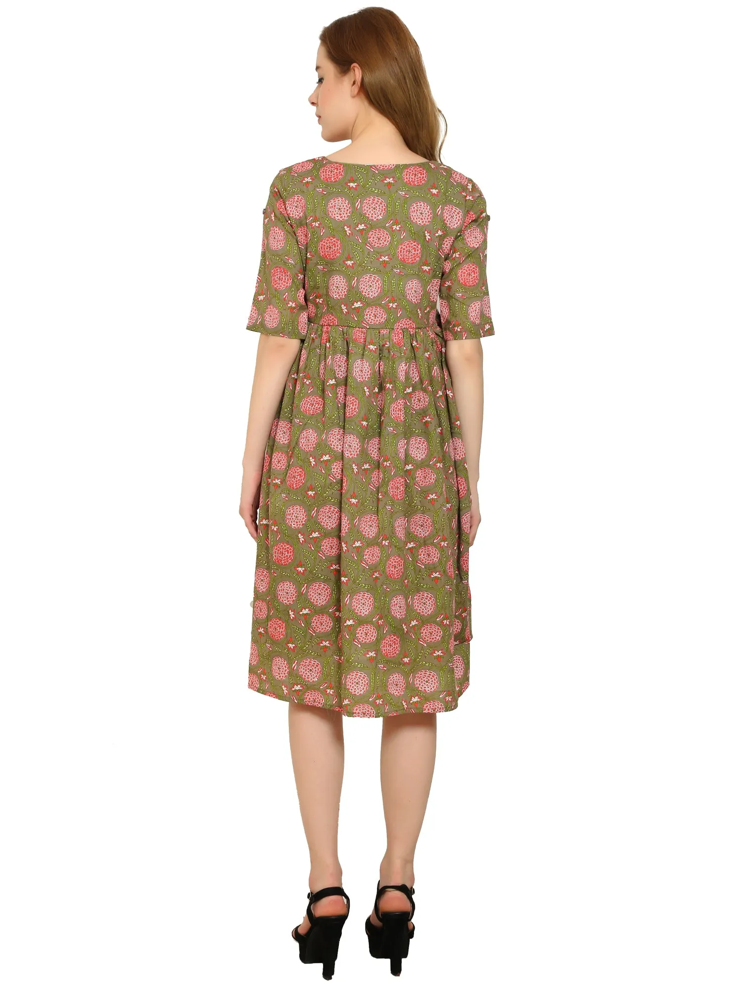 Brown Fit and Flare Cotton Maternity and Feeding Dress