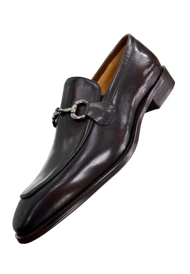 Carrucci Brown Leather Men's Slip On Dress Shoes Silver Buckle
