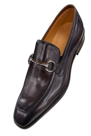 Carrucci Brown Leather Men's Slip On Dress Shoes Silver Buckle