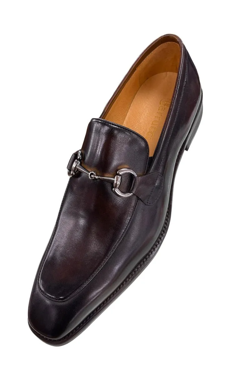 Carrucci Brown Leather Men's Slip On Dress Shoes Silver Buckle