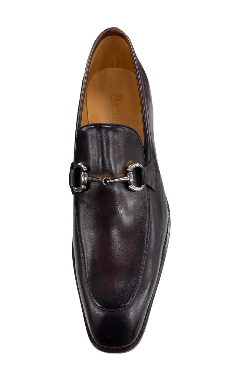 Carrucci Brown Leather Men's Slip On Dress Shoes Silver Buckle