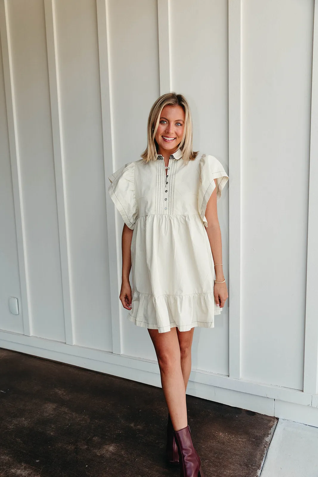 Classic Charm Mini Dress - Taupe