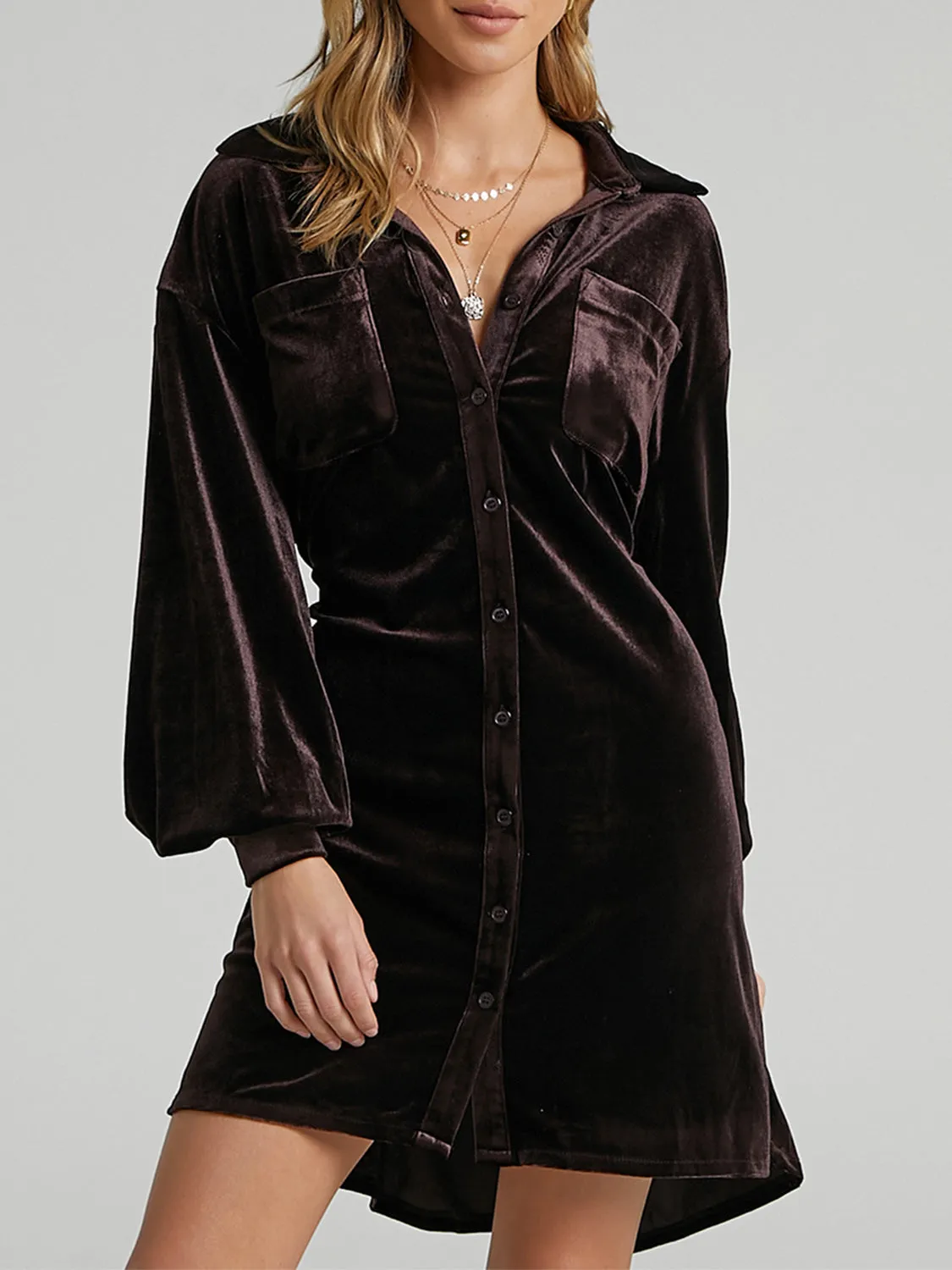 Collared Neck Button Down Long Sleeve Mini Dress | Winter Dresses