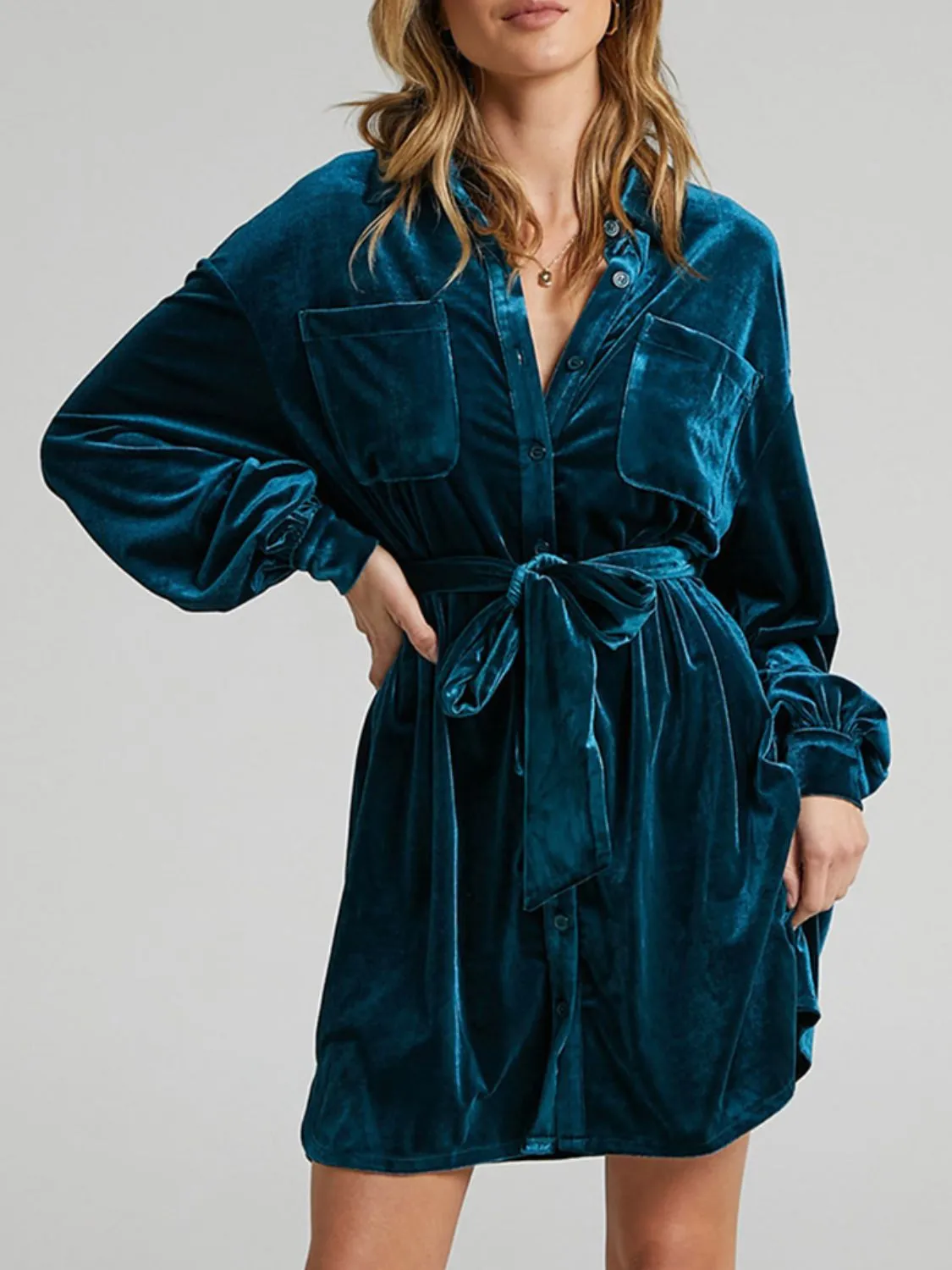 Collared Neck Button Down Long Sleeve Mini Dress | Winter Dresses