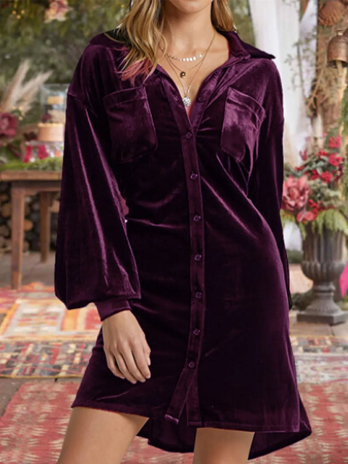Collared Neck Button Down Long Sleeve Mini Dress | Winter Dresses
