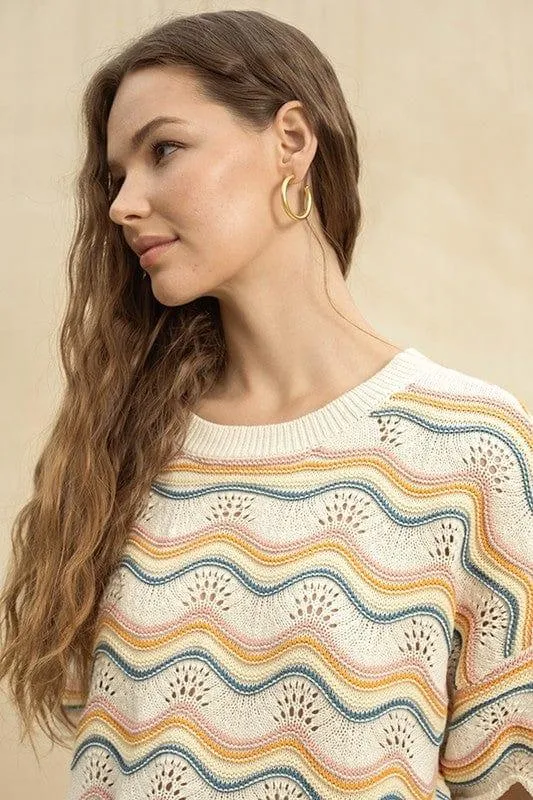 Cream and Multi knit - wide cut sweater