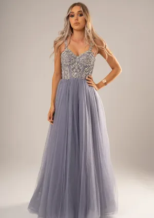 Deep purple with sparkling jewel lace and tulle skirt princess dress (sample sale)