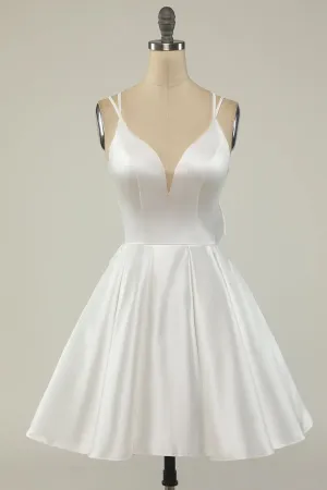 Double Straps White Satin Short Homecoming Party Dress    fg3760
