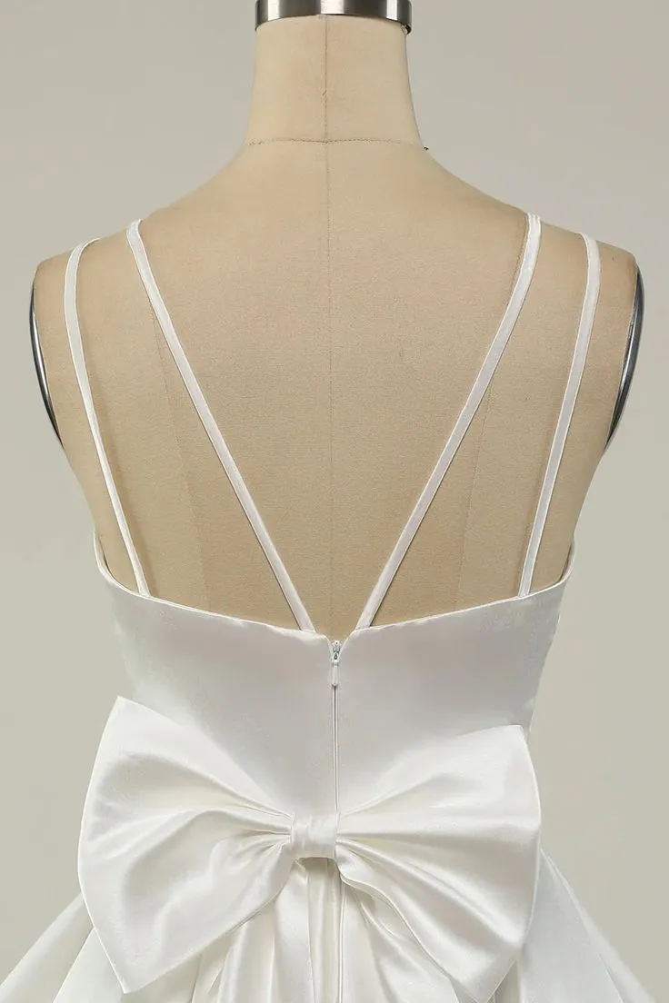 Double Straps White Satin Short Homecoming Party Dress    fg3760