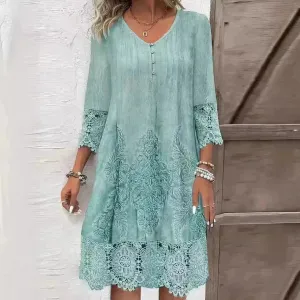 Flowers Lace Dress Summer Solid Color Womens Clothing