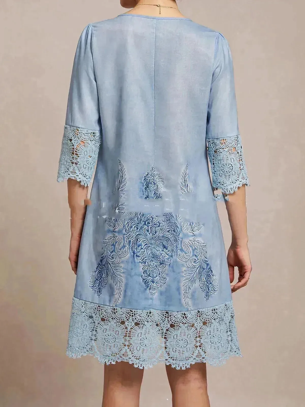 Flowers Lace Dress Summer Solid Color Womens Clothing