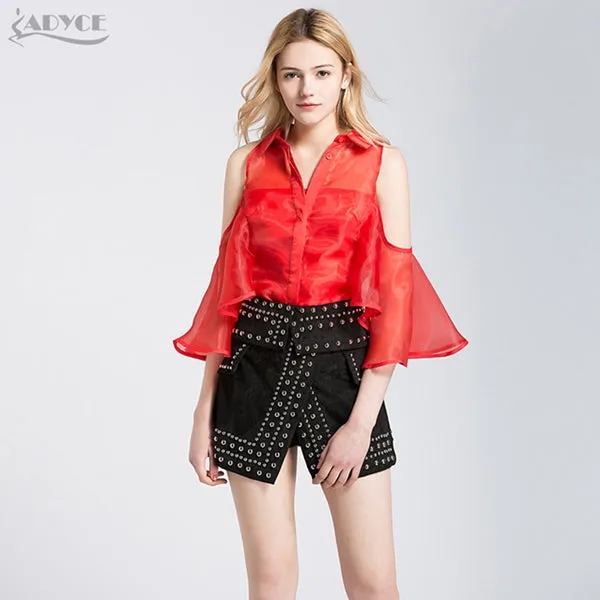 Half Flare Sleeve Ruffles Mesh Short Tops