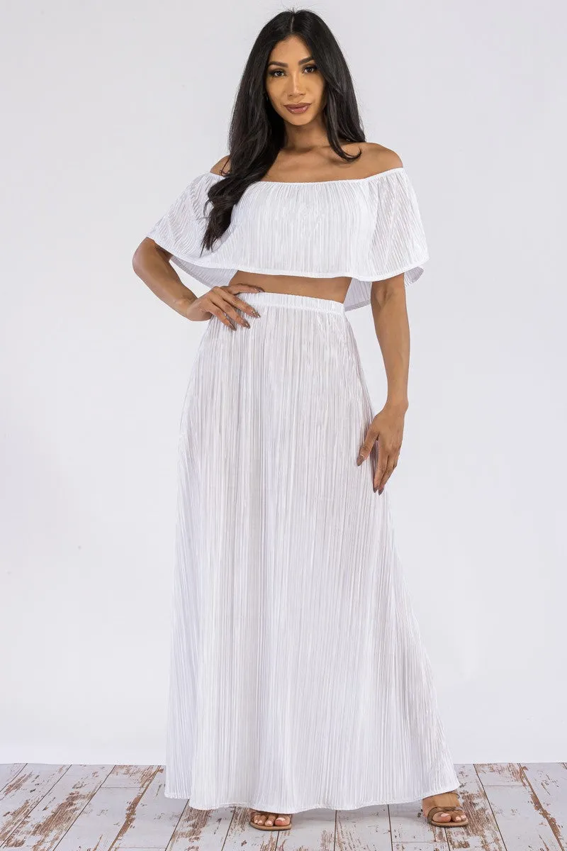 HH693X-DR - Off Shoulder Crop Top & Long Skirt Set