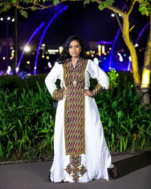 Intricate Habesha Dress: Detailed Pattern Ethiopian Traditional Habesha Kemis