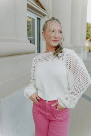 Ivory Crochet Knit Long Sleeve