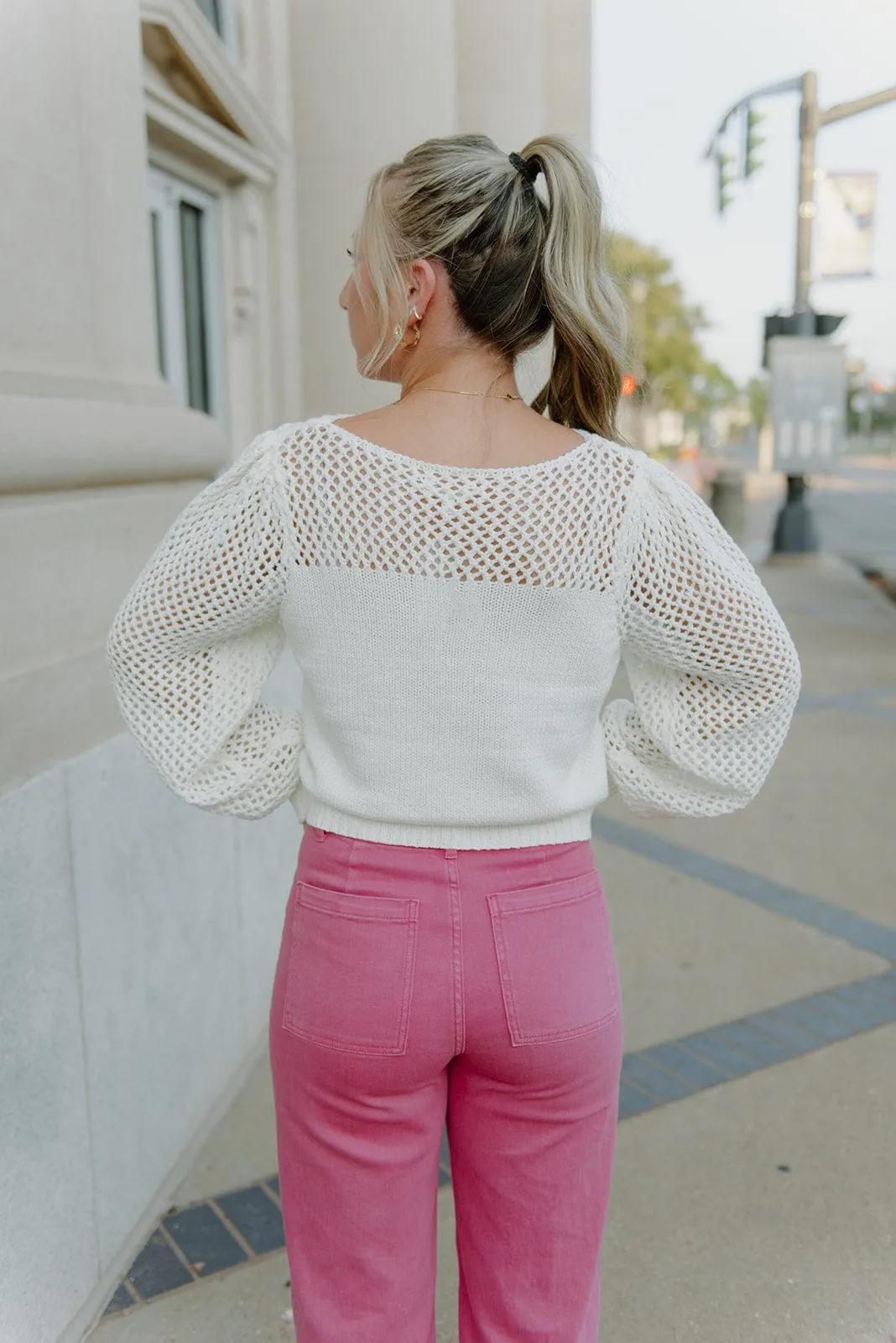 Ivory Crochet Knit Long Sleeve