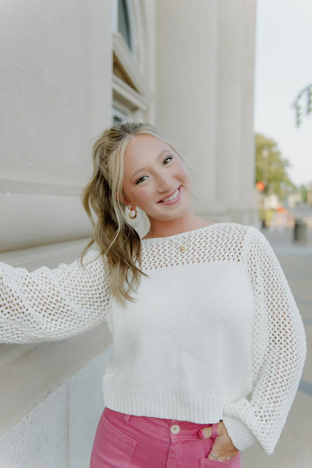 Ivory Crochet Knit Long Sleeve