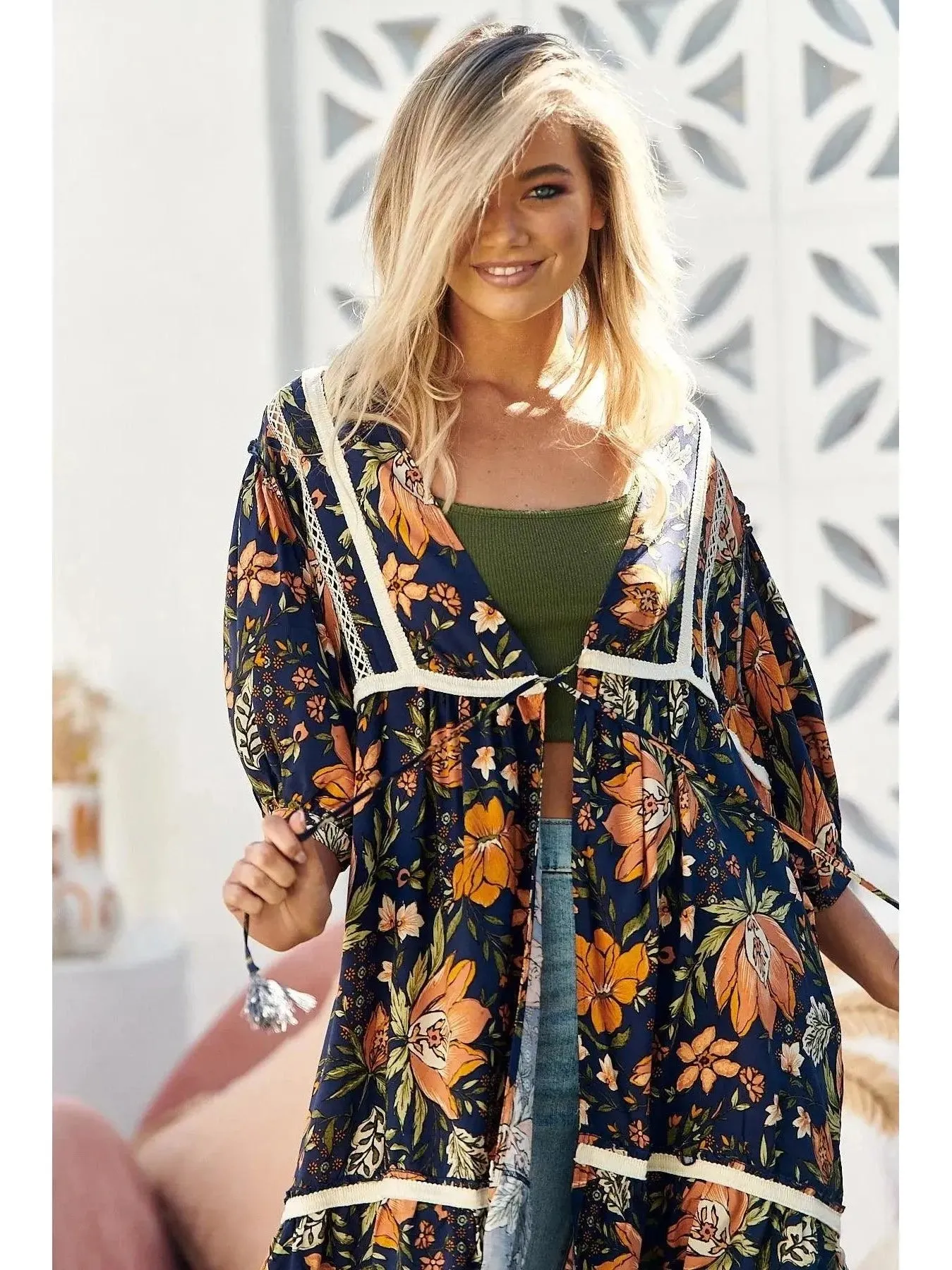 JAASE California Poppy Print Louisiana Kimono