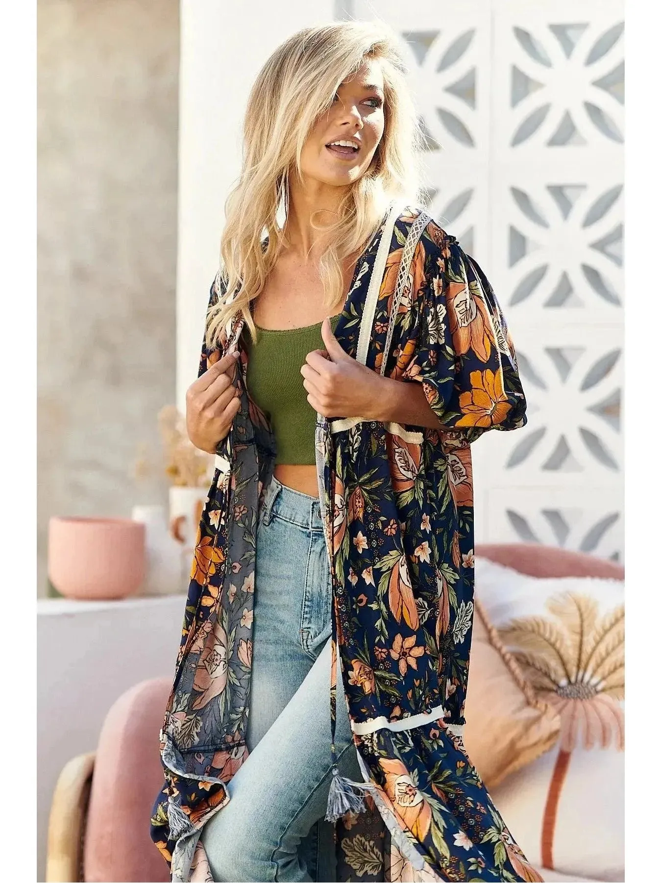 JAASE California Poppy Print Louisiana Kimono