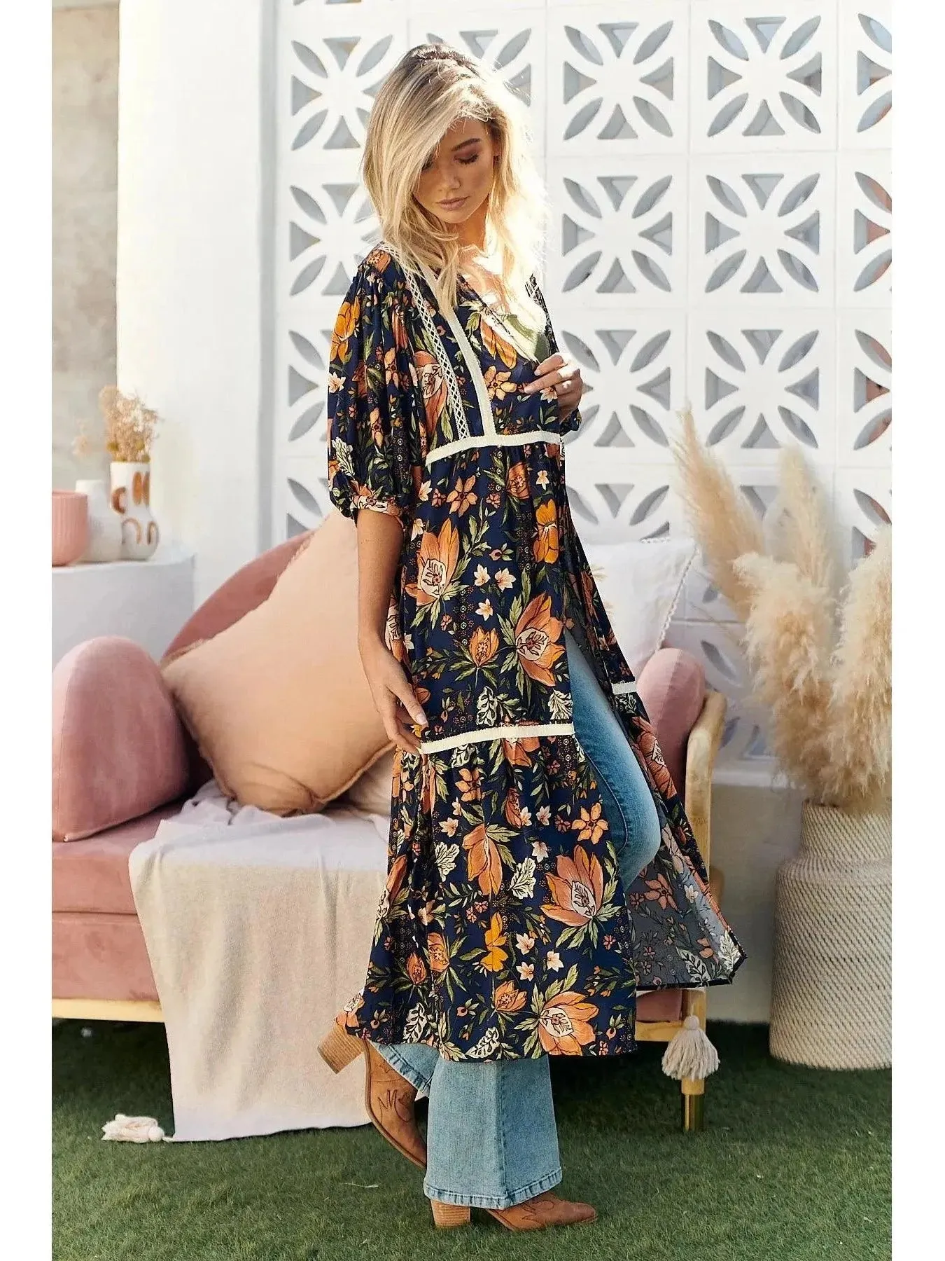 JAASE California Poppy Print Louisiana Kimono