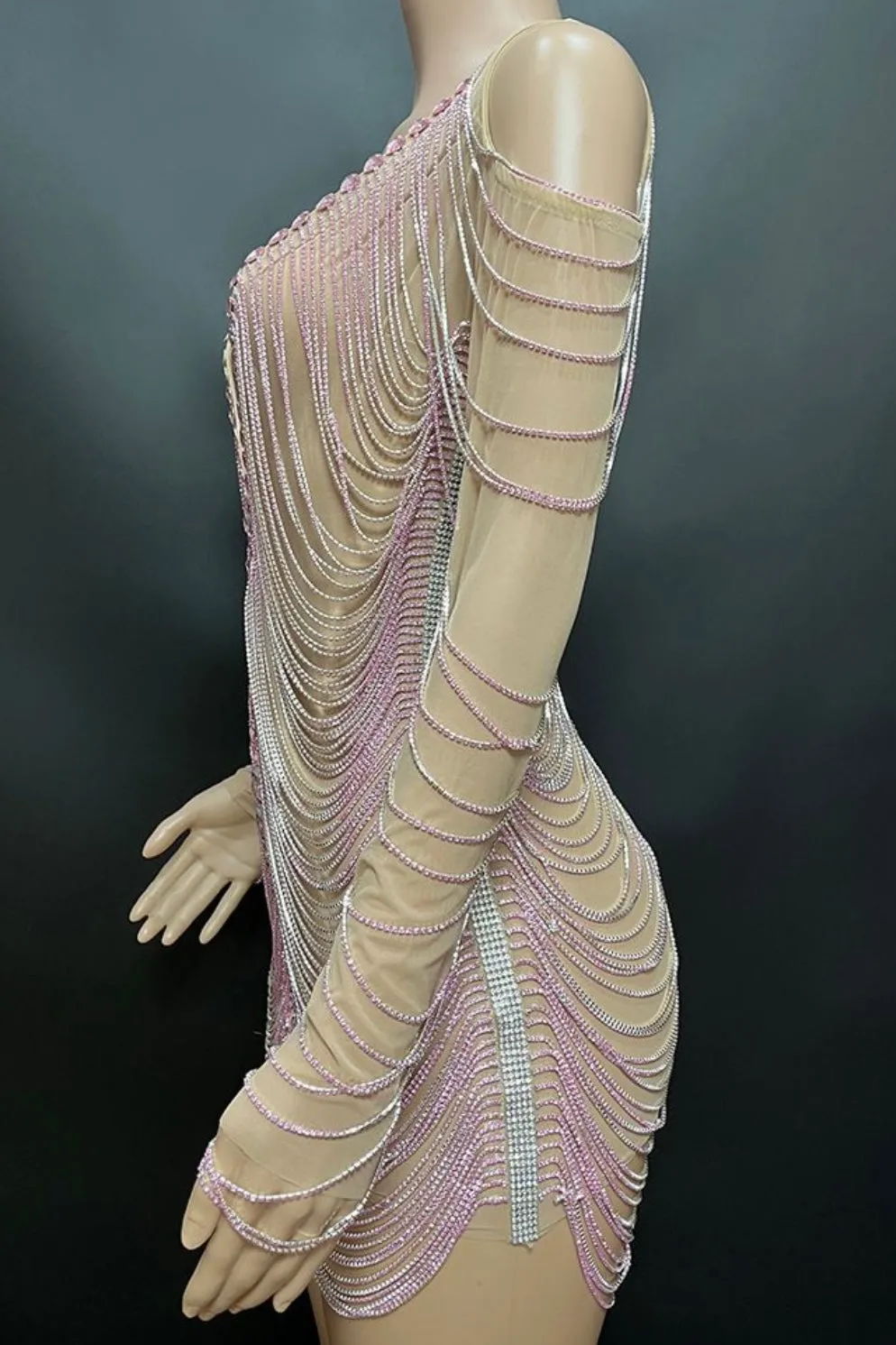 Jessica Bara Amra Crystal Fringe Long Sleeve Mini Dress As Seen On Tika Camaj