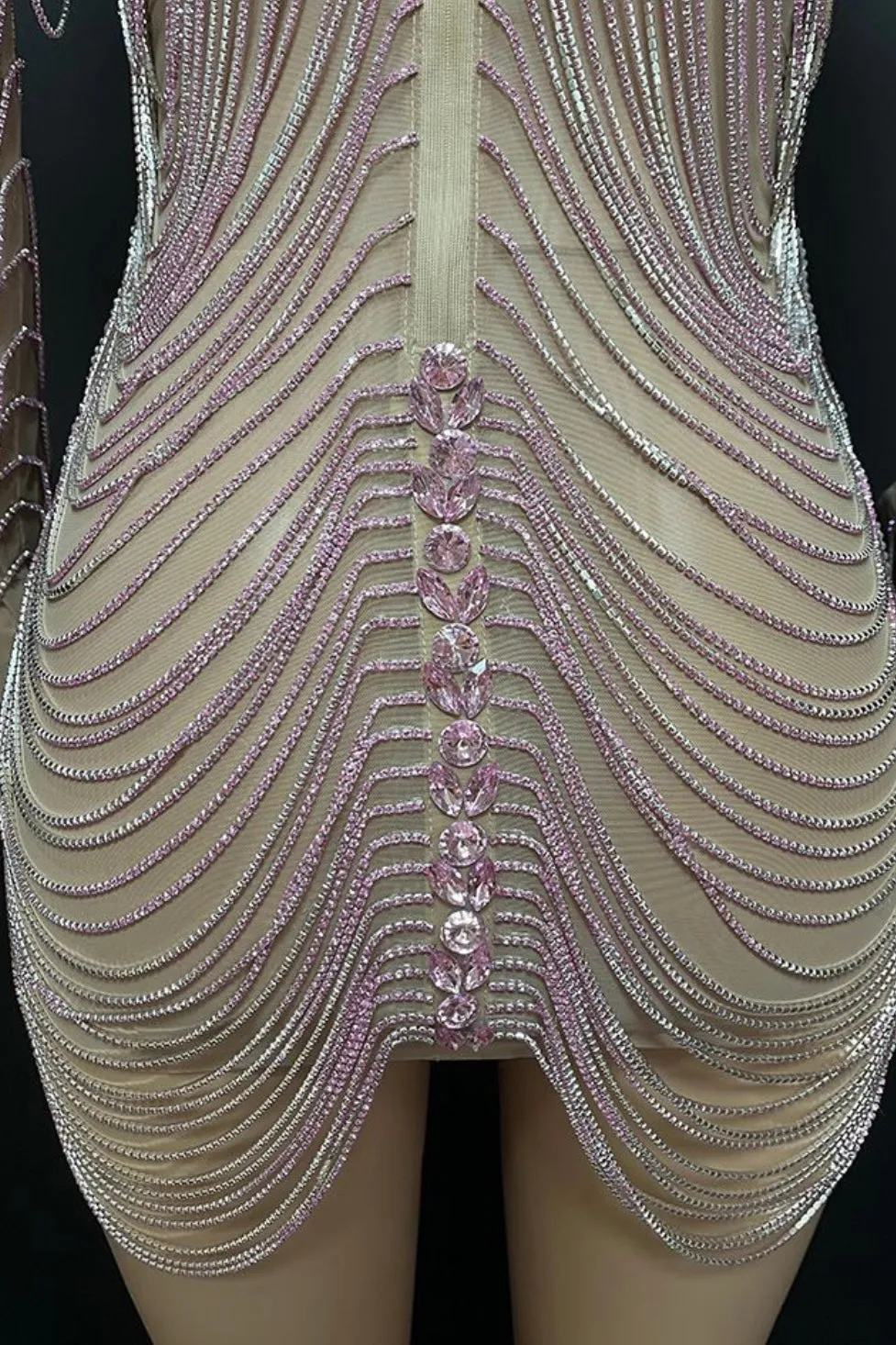 Jessica Bara Amra Crystal Fringe Long Sleeve Mini Dress As Seen On Tika Camaj