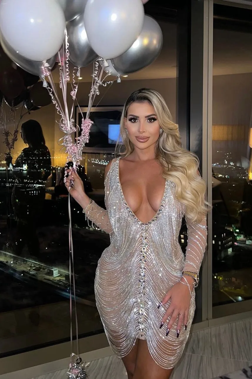 Jessica Bara Amra Crystal Fringe Long Sleeve Mini Dress As Seen On Tika Camaj
