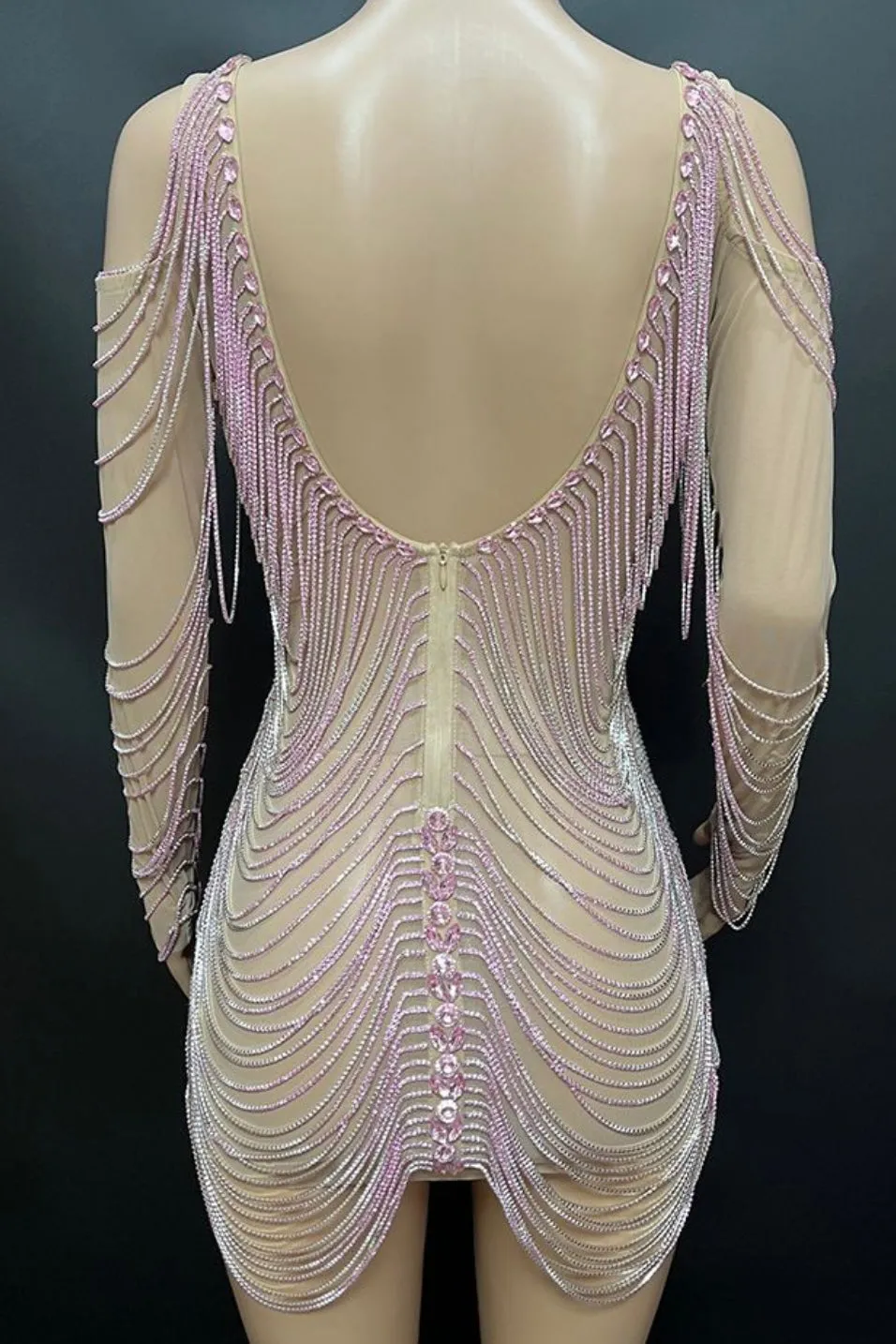 Jessica Bara Amra Crystal Fringe Long Sleeve Mini Dress As Seen On Tika Camaj