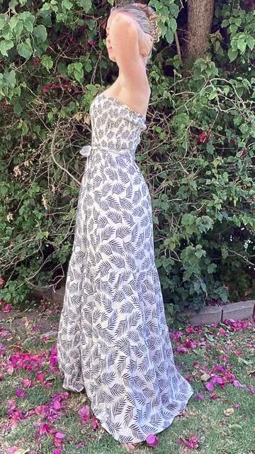 Kala Tropical Print Smocked Maxi Dress